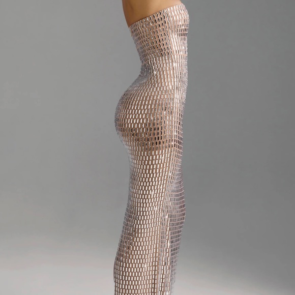 Embellished bandeau maxi dress in almond - Picture 3 of 4